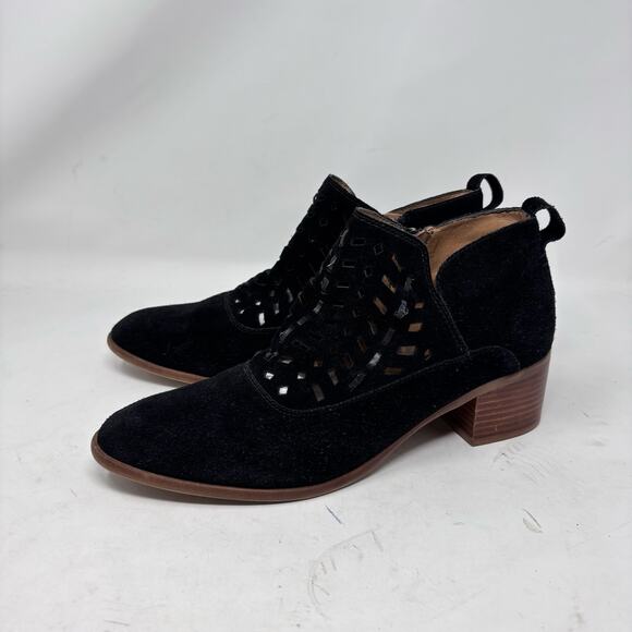 Franco Sarto Bootie Size 11 Black‎ Suede Cut Out Mesh Heeled Boho Western - Picture 1 of 11